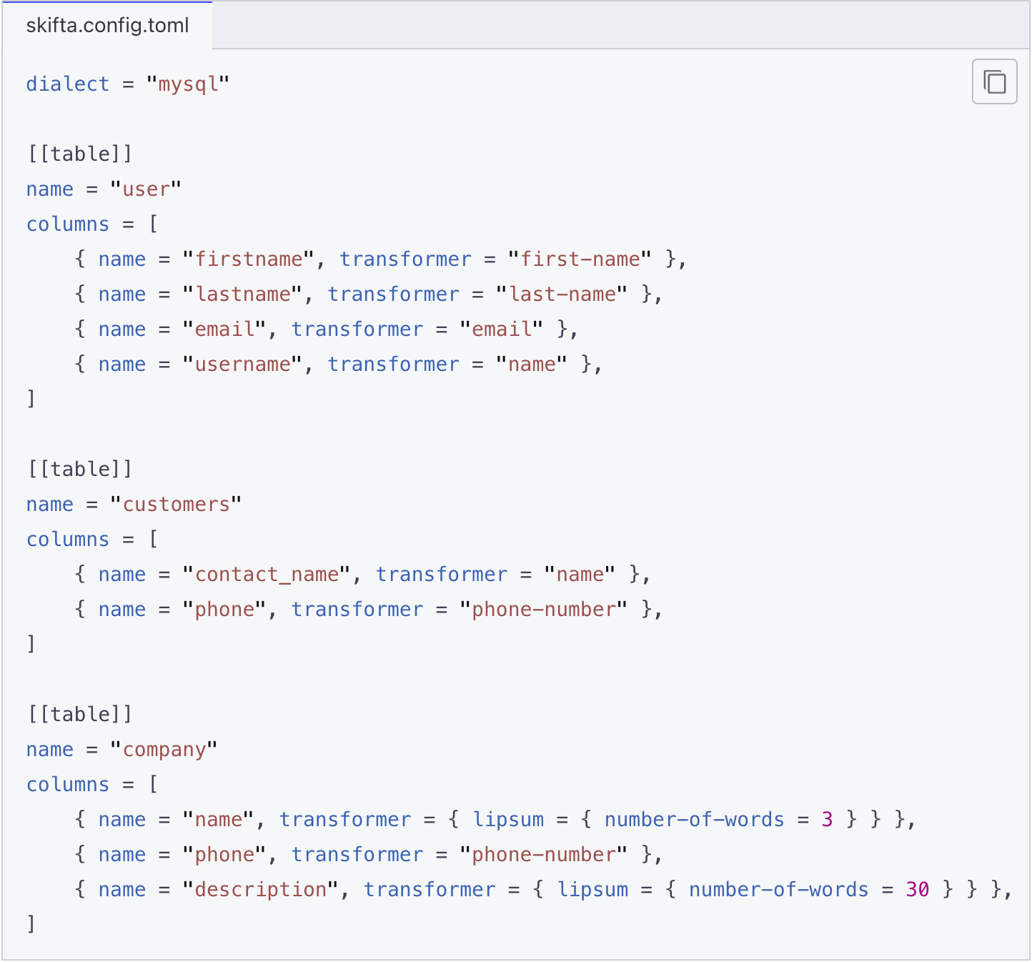 Skifta configuration